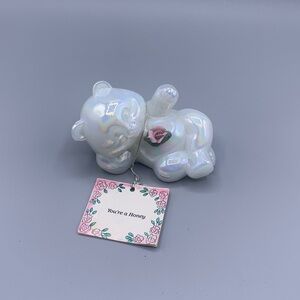 Vintage Opaline Glass Fenton Bear Porcelain Rose Detail